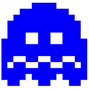 blue pac-man ghost about to get eaten