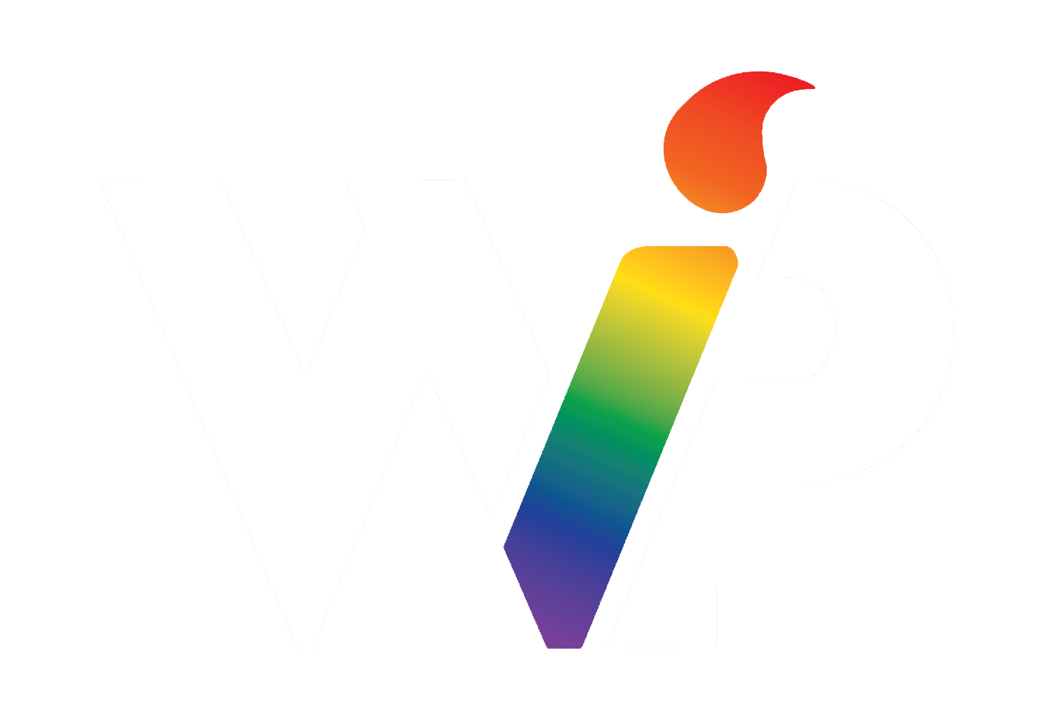logo with the letters W, I, and P shaded in the colour black. The  I is coloured with a rainbow gradient.