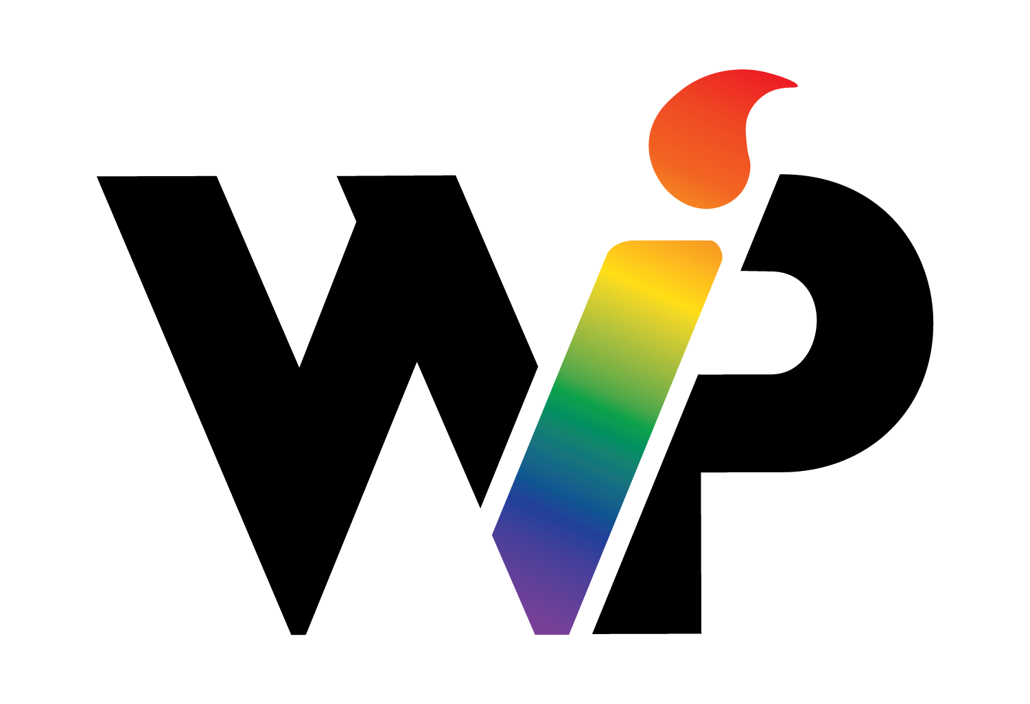 logo with the letters W, I, and P shaded in the colour black. The  I is coloured with a rainbow gradient.